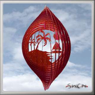 You are bidding on a PALM TREE CIRCLE RED Swirly Metal Wind Spinner 