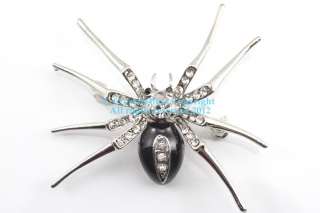 Black Austrian Rhinestone Crystal Spider Brooch Pin  