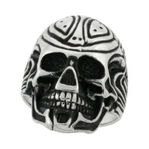 Surgical Steel Gothic Bot Skull Ring Blackened finish 1 1/8 in. (29mm 