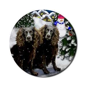 Boykin Spaniel Dog Round Porcelain Christmas Ornament, 2 7 
