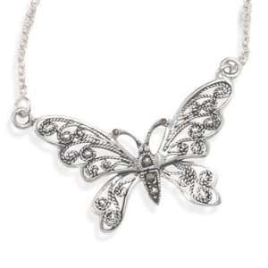   Winged Creature Oxidized Marcasite Butterfly Necklace Jewelry