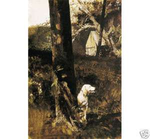 AFTER THE CHASE by Andrew Wyeth 26 X 17 HUNTING DOG  