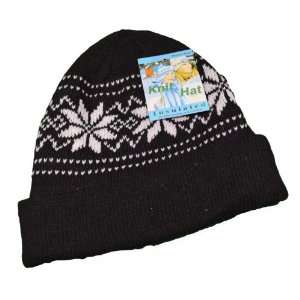  Black Winter Knit Ski Hat Warm Insulated Snowflake Design 