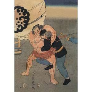 Sumo Wrestler Takes on a Foreigner 16X24 Giclee Paper