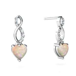  14K White Gold Heart Genuine Opal Earrings: Jewelry