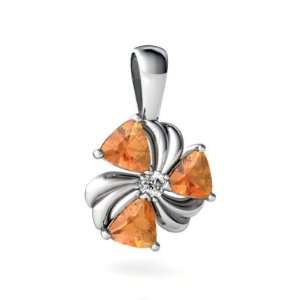    14K White Gold Trillion Fire Opal Pinwheel Pendant: Jewelry