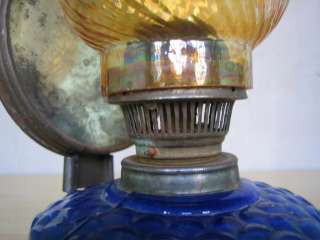 1930s ANTIQUE ORIGINAL GAS LAMP BLUE & YELLOW GLASS  