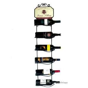  French Cast Iron Wall Mount 6 Bottle Wine Holder Rack
