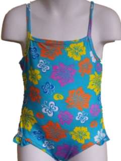 Girl 3T 1pc Swim suit Blue flowers butterfly New WOT  