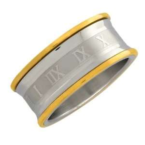    Stainless Steel Gold Plated Roman Numerals Ring 10mm: Jewelry
