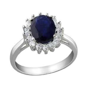 Created Blue Crystal Ring 2.5 Carat (ctw) in Sterling Silver, Size 4.5
