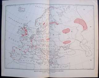 1895 ANTIQUE MAP MAP OF EUROPE SHOWING THE OCCURRENCE OF IRON ORES.