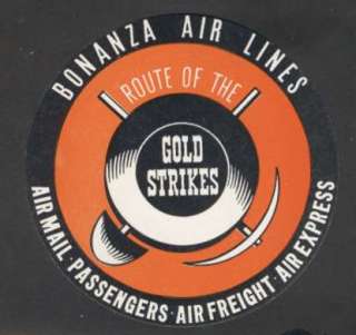 Old Luggage Label Bonanza USA Airlines. Size 3 1/2 Aprox., L@@K. See 
