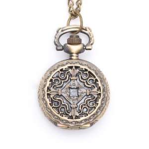 Vintage style round pocket watch locket pendant quartz bronze long 
