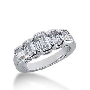 950 Platinum Diamond Anniversary Wedding Ring 5 Emerald Cut Diamonds 1 