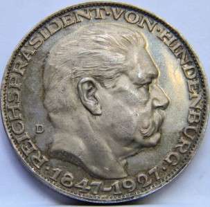 GERMANY 1847 1927 silver HINDENBURG 5 Mark PATTERN by Karl Goetz 
