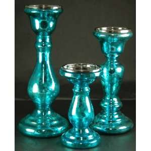  3 Candlesticks Candle Sticks Antique Turquoise Glass 