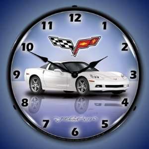    C6 Corvette Arctic White Lighted Wall Clock: Home & Kitchen