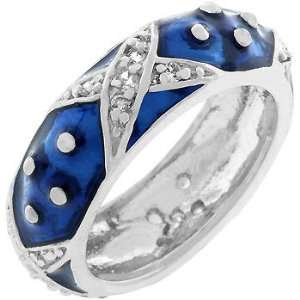  White Gold Bonded Silver Navy Blue Stacker Ring: Jewelry