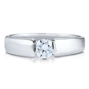  Sterling Silver 925 Round Cubic Zirconia CZ Solitaire Band 