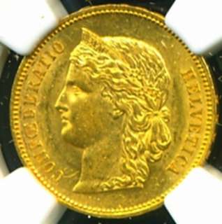 1889 B SWITZERLAND GOLD COIN 20 FRANCS * NGC CERTIFIED GENUINE GRADED 