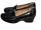 women sofft black leather wedge shoe penny loafer work heel