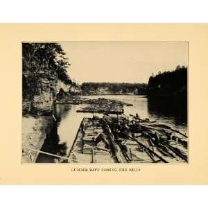  1939 Print Lumber Raft Passing Dells Wisconsin River 