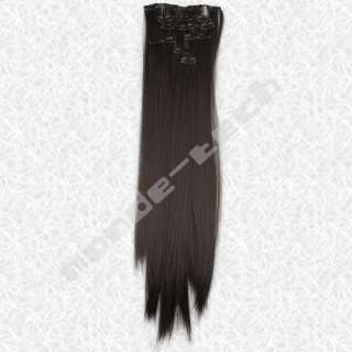 Brown Straight Clip in Hair Weft Extensions Long 24  