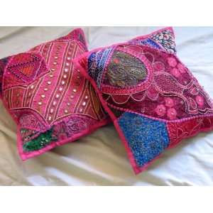   INDIA MOTI PINK SARI ACCENT THROW PILLOW CASES COVERS: Home & Kitchen