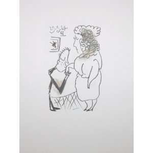   Picasso Couple Mixed Media Rare Drawing Huge Sale 