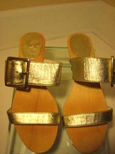  Spade Gold Leather Resort Sandals with Wooden Sole Detail/ 6M  