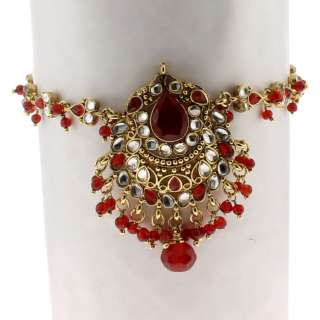BOLLYWOOD INDIAN DESIGNER GOLD TONE KUNDAN BEADS RED COLOR ARMLET 
