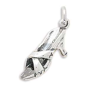   21x6mm Heel with Criss Cross Strap Charm .925 Sterling Silver Jewelry