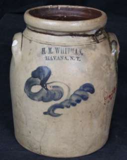 L108 LARGE C. 1860 H. M. WHITMAN HAVANA N.Y. STONEWARE PRESERVE JAR 