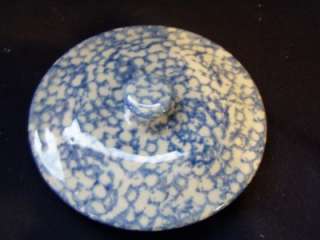 Henn Pottery BLUE Spongeware Bean Pot Cookie Jar Lid  