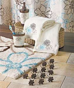 Whimsy Floral Bath Collection in Chocolate, Blue, Taupe & Natural 