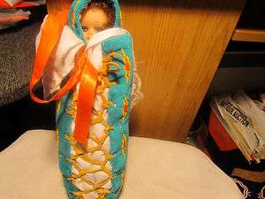 NATIVE AMERICAN BEADED,LEATHER DOLL MOSS BAG.PAPOOSE COMES WITH A DOLL 