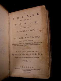 Voyage Round the World 1790 Glasgow Anson leather 2vols  