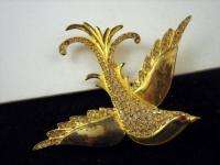 Vtg 1940s Vermeil Bird of Prey Crystal Rhinestone Pin  