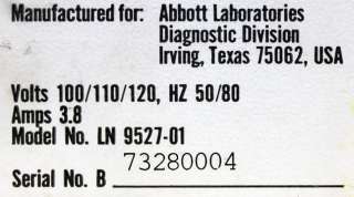 Abbott Laboratories LN 9527 01 Micro Centrifuge TDX Benchtop Mini 