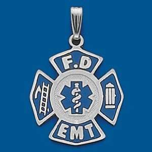  13/16in Sterling Silver Fire Department EMT Logo Pendant 