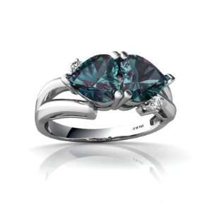    14K White Gold Heart Created Alexandrite Ring Size 9: Jewelry