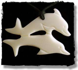 Carved Bone Hawaiian Dolphins Necklace / Dolphin Choker  