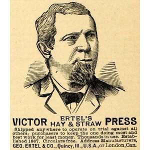  1890 Ad George Ertel Victor Hay Straw Press Quincy Illinois 