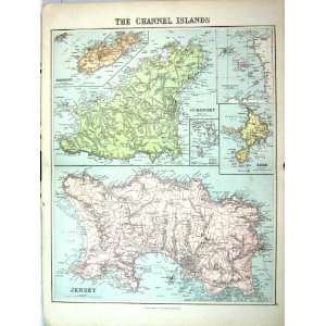   Map England 1885 Channel Islands Jersey Serk Guernsey Alderney Home