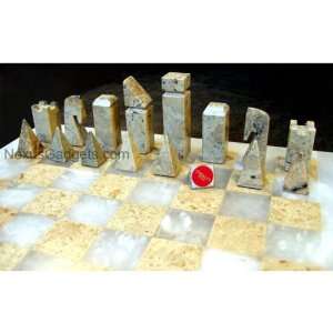   Light Brown and White Alabaster Chess Set NS 180