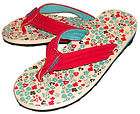 Weird Fish Ladies Flip Flops in Red, Turquoise, White, Floral Pattern 