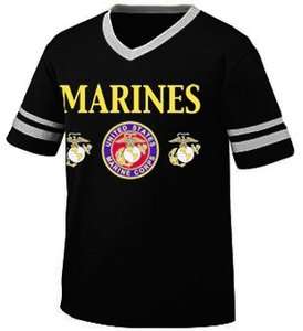   Marine Corps Mens V neck Ringer T shirt USMC Portal Emblem Designs