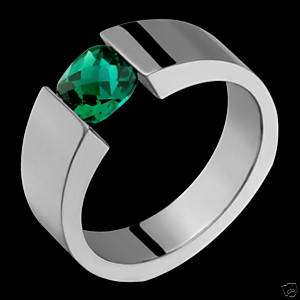 Titanium Emerald Tension Set Wedding Band Rings Ring  
