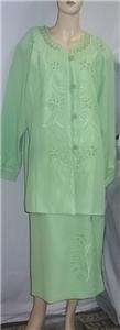 MILANOS PALE GREEN DRESSY LONG SKIRT SUIT AND LONG JACKET WEDDING 
